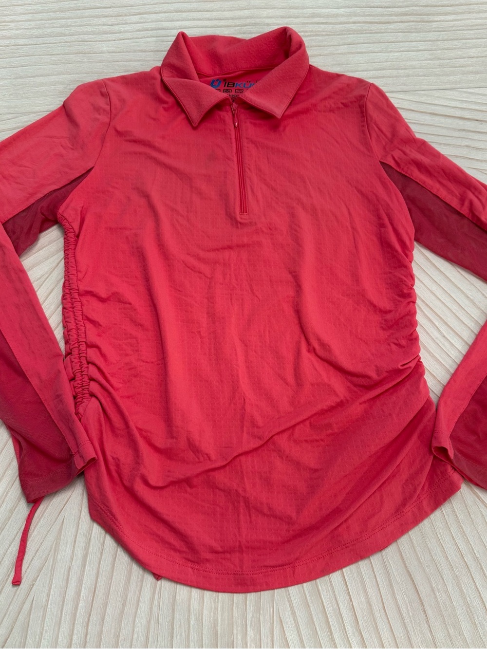 IBKUL Long Sleeve Polo Top in Bright Red side gathering with ties S